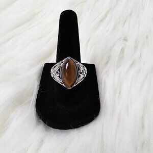 Silver Tone Tigers Eye Gemstone Solitaire New Stainless Steel Ring